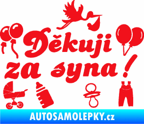 Samolepka Děkuji za syna nápis dítě v autě červená