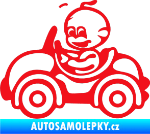 Samolepka Dítě v autě 041 levá chlapeček v autíčku červená