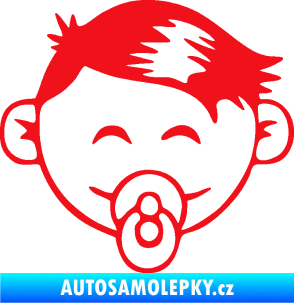 Samolepka Dítě v autě 049 pravá kluk s dudlíkem červená