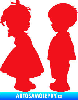 Samolepka Dítě v autě 071 levá holčička s chlapečkem sourozenci červená
