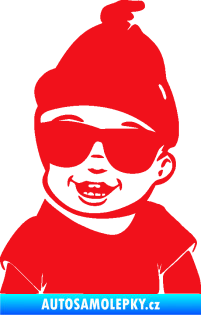Samolepka Dítě v autě 081 levá chlapeček v brýlích červená