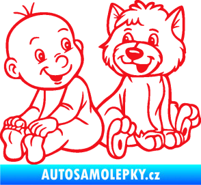 Samolepka Dítě v autě 087 levá chlapeček s pejskem červená