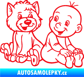 Samolepka Dítě v autě 087 pravá chlapeček s pejskem červená