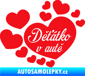 Samolepka Dítě v autě 092 nápis děťátko v autě se srdíčky červená