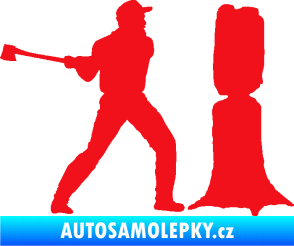 Samolepka Dřevorubec 005 pravá sekat kmen červená