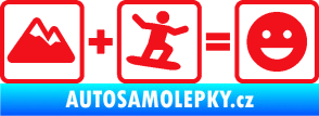 Samolepka Hory + snowboard = veselý smajlík červená
