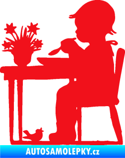 Samolepka Interiér 001 pravá dítě u stolečku červená