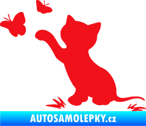 Samolepka Kočka 037 levá s motýlky červená