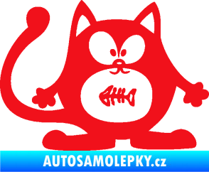 Samolepka Kočka 042 pravá s rybou v bříšku červená