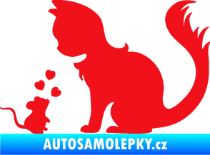 Samolepka Kočka s myší 002 levá červená