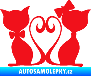 Samolepka Kočky love 002 levá spletené ocásky červená