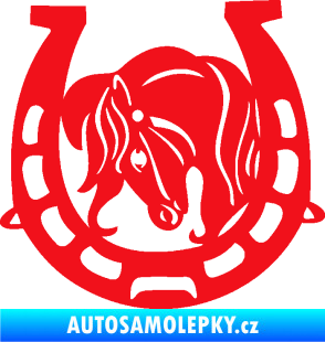 Samolepka Koňská podkova 004 levá s koníkem červená