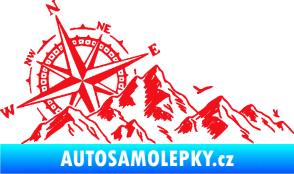 Samolepka Krajina hory 043 levá s kompasem červená