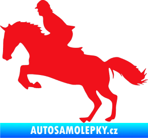 Samolepka Kůň 014 levá skok s jezdcem červená