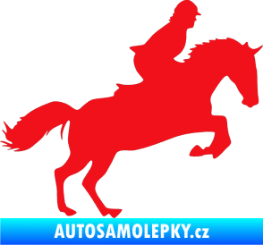 Samolepka Kůň 014 pravá skok s jezdcem červená