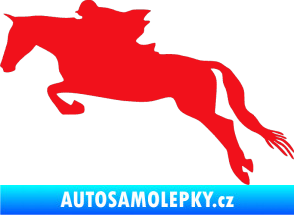 Samolepka Kůň 015 levá skok s jezdcem červená