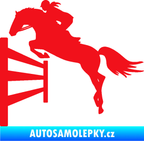Samolepka Kůň 080 levá skok přes překážku červená