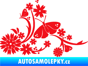 Samolepka Květina dekor 007 levá motýl s květy červená