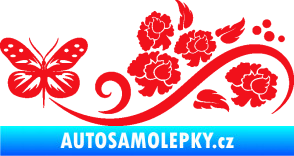 Samolepka Květina dekor 015 levá s motýlem červená