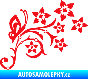 Samolepka Květina dekor 047 pravá s motýlem červená