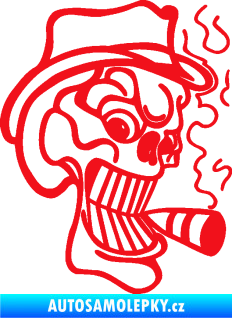 Samolepka Lebka 020 pravá crazy s cigaretou červená