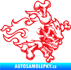 Samolepka Lebka 022 pravá kosti v plamenech červená