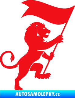 Samolepka Lev heraldika 005 pravá s praporem červená