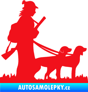 Samolepka Lov 001 pravá žena a dva psi  červená