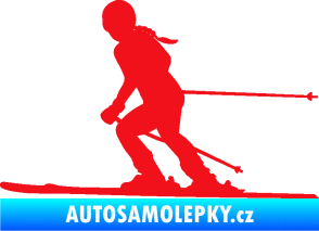 Samolepka Lyžařka 002 levá sjezd červená