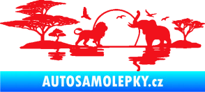 Samolepka Motiv Afrika levá -  zvířata u vody červená
