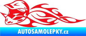 Samolepka Motorka 011 levá helma na motokros v plamenech červená