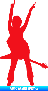 Samolepka Music 016 pravá rockerka s kytarou červená