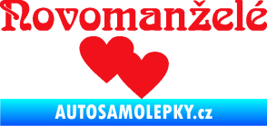 Samolepka Novomanželé 001 nápis se srdíčky červená