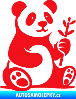 Samolepka Panda 011 pravá s bambusovou větvičkou červená