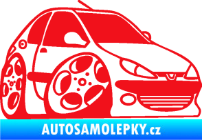 Samolepka Peugeot 206 karikatura pravá červená