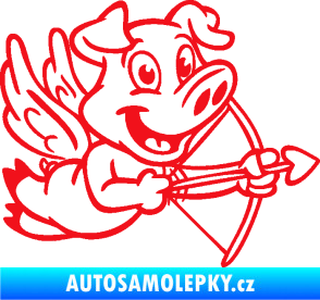 Samolepka Prase 005 pravá s křídly a lukem červená