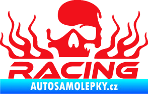 Samolepka Racing nápis s lebkou levá červená