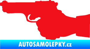 Samolepka Ruka s pistolí 001 levá ruce vzhůru červená