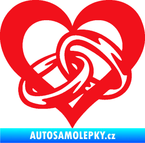 Samolepka Snubní prstýnky v srdíčku levá červená