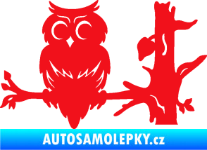 Samolepka Sova 005 levá na větvi červená