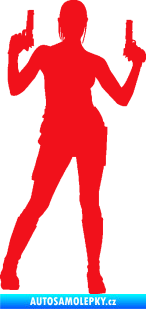 Samolepka Střelkyně 002 pravá girl with gun červená
