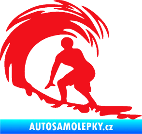 Samolepka Surfař 005 levá velké vlny červená