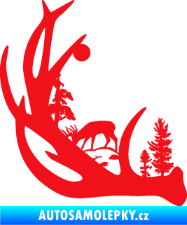Samolepka Trofej s krajinou 001 levá myslivost červená