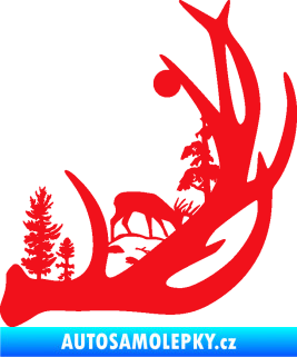 Samolepka Trofej s krajinou 001 pravá myslivost červená