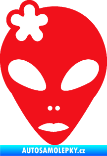 Samolepka UFO 009 slečna s kytičkou levá červená
