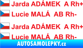 Samolepka Vlajka ČR se jménem a krevní skupinou červená