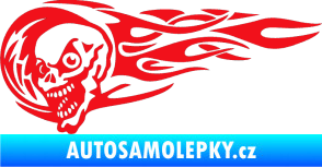 Samolepka Zubatka levá lebka v plamenech červená