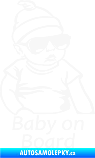 Samolepka Baby on board 003 pravá s textem miminko s brýlemi bílá