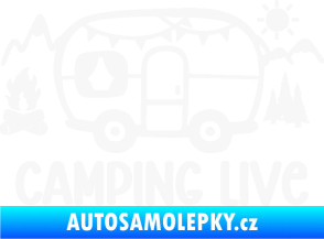 Samolepka Camping live 001 levá cestování v karavanu bílá