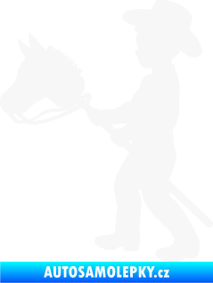 Samolepka Děti silueta 012 levá kluk s dřevěným koníkem bílá
